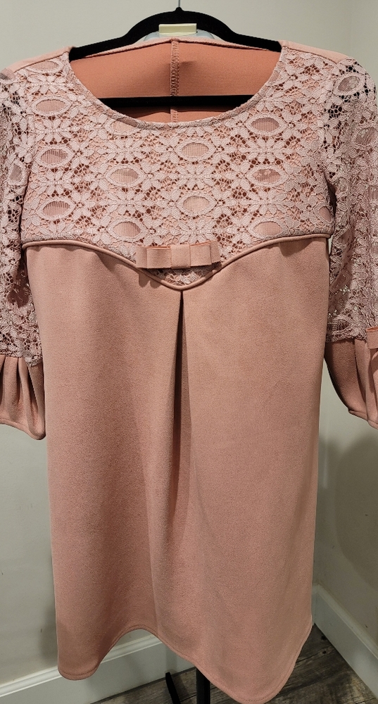 Vintage handmade pink lace and velvet dress size SM